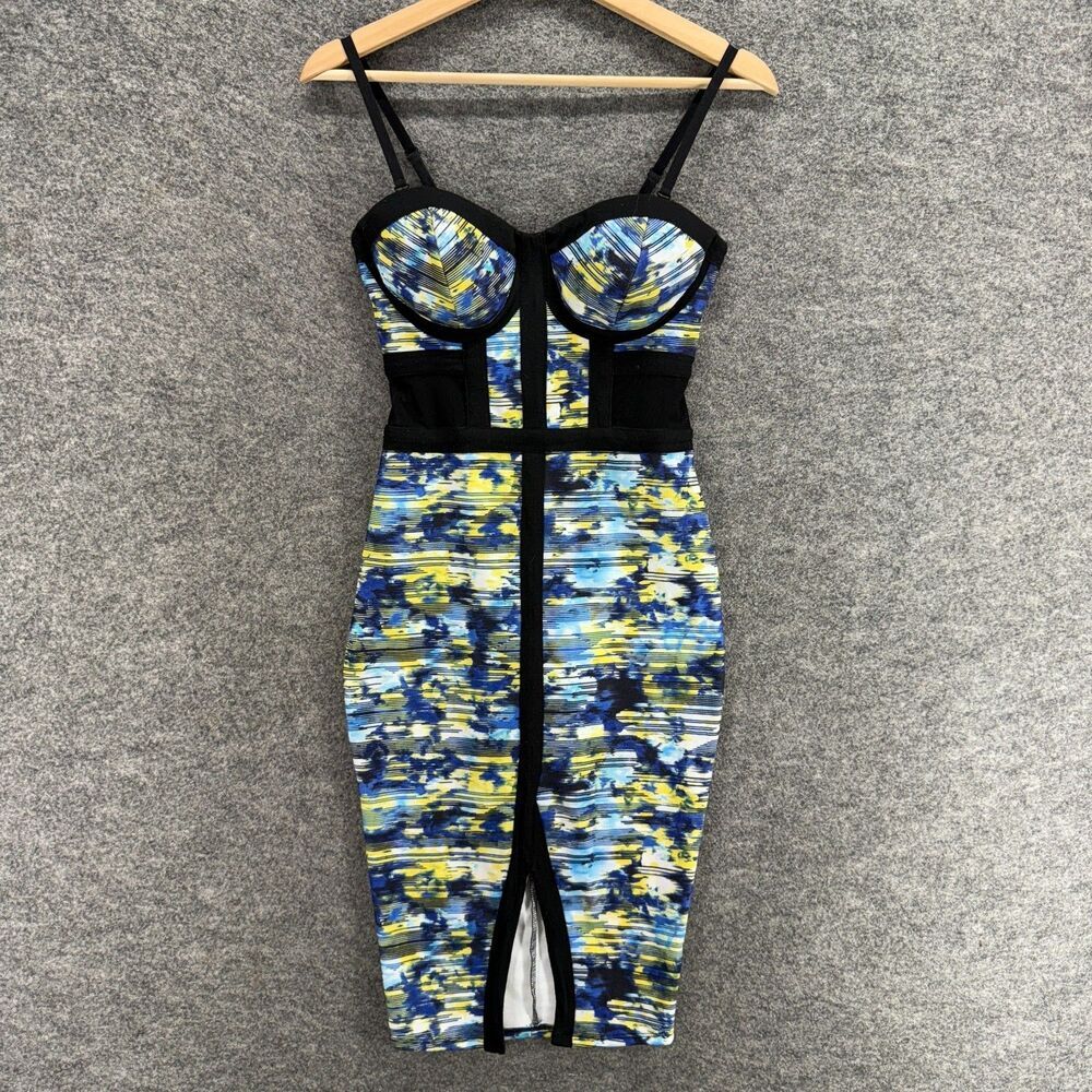 Material Girl Dress Women S Small Blue Striped Sheath Midi Zipper Sleeveless
